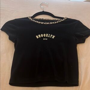 Brandy Melville Black and Gold Crop T-Shirt